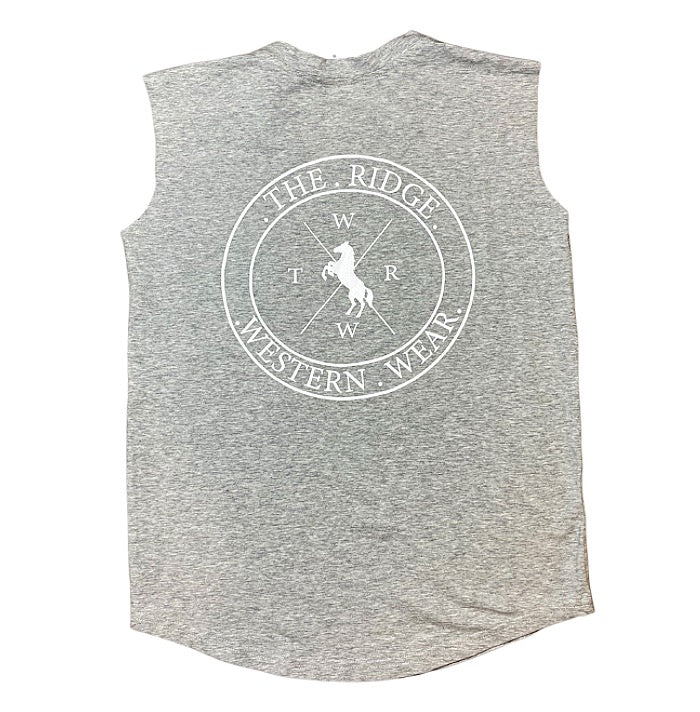 Ladies Grey & White Ridge Muscle Tank - The Ridge Western Wear