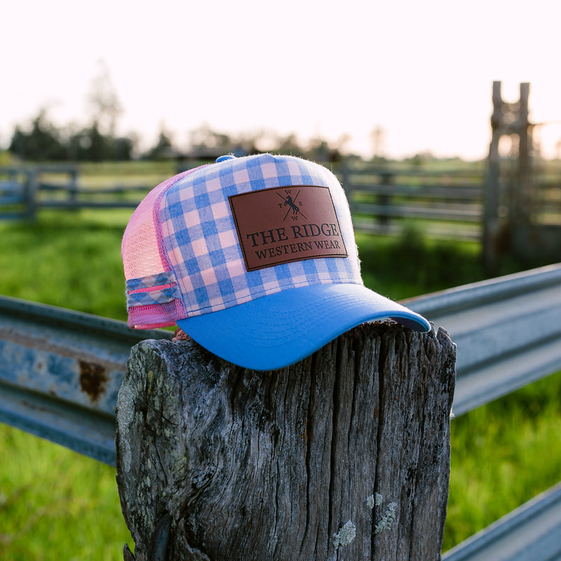 Blue & Pink Gingham Trucker Cap - The Ridge Western Wear™