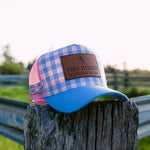 Blue & Pink Gingham Trucker Cap - The Ridge Western Wear™